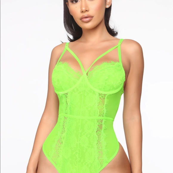 Lace Neon Green Bodysuit - Picture 2 of 3